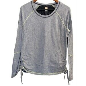 LUCY Womens Gray Blue Striped Long Sleeve Pullover Activewear T-Shirt Size Large